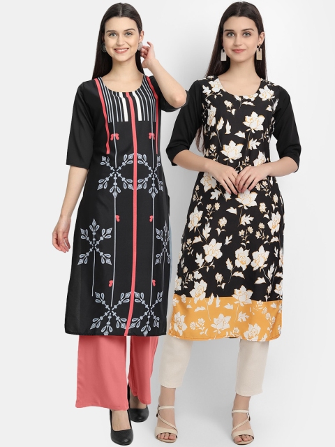 

Ethnic basket Women Pack of 2 Multicoloured Floral Printed Crepe Kurta, Multi