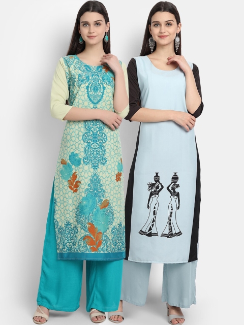 

Ethnic basket Women Pack Of 2 Multicoloured Floral Printed Crepe Kurta, Multi