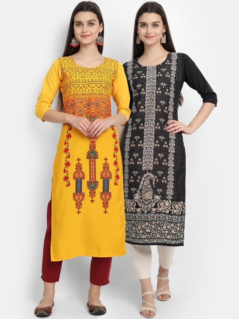 

Ethnic basket Women Pack of 2 Printed Kurta, Yellow