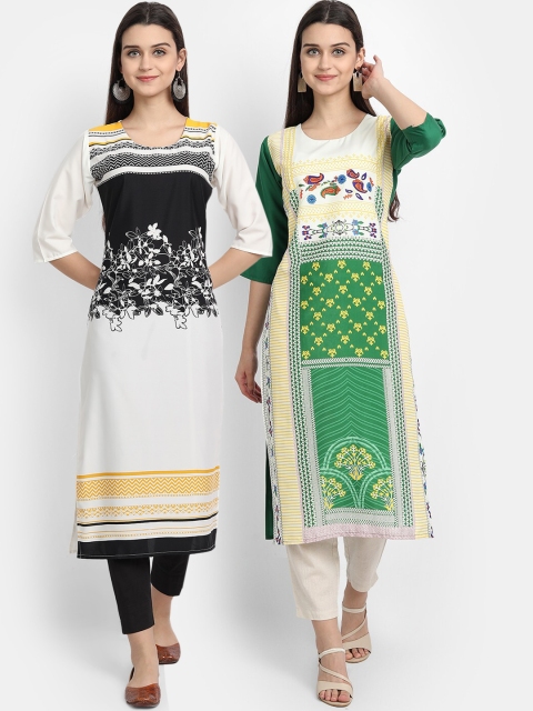

Ethnic basket Pack of 2 Women Green & White Printed Crepe Kurta