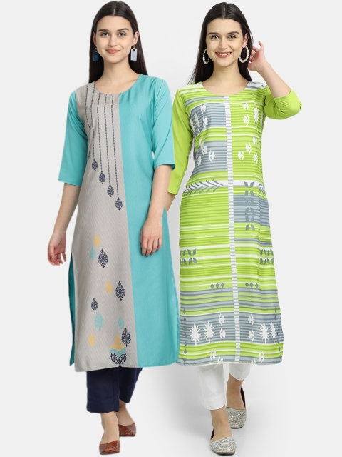 

Ethnic basket Women Pack Of 2 Straight Kurtas, Green