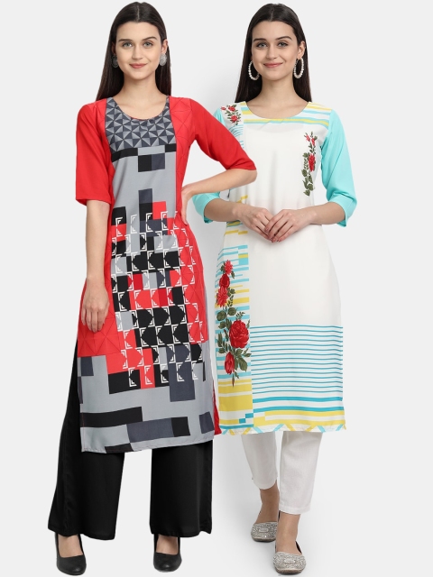 

Ethnic basket Women Pack of 2 Printed Crepe Kurtas, Blue