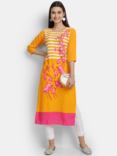 

Ethnic basket Pack of 2 Black & Yellow Printed Straight Kurta