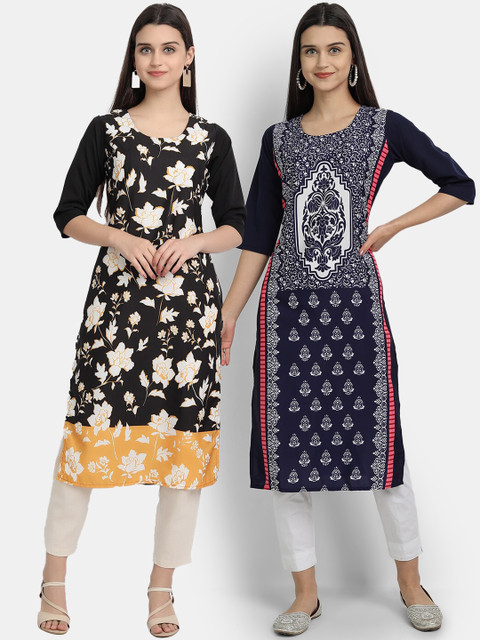 

Ethnic basket Women Pack of 2 Printed Kurta, Black