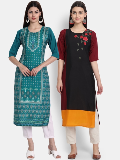 

Ethnic basket Women Pack of 2 Multicoloured Ethnic Motifs Printed Crepe Kurta, Multi