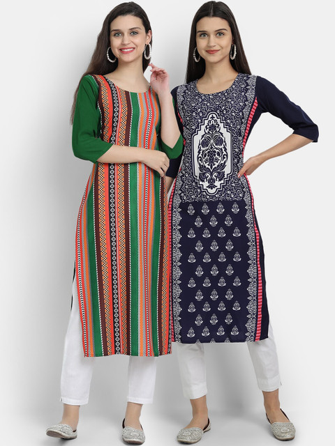 

Ethnic basket Women Pack Of 2 Straight Kurtas, Green