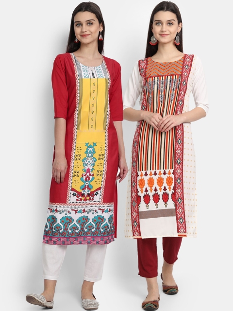 

Ethnic basket Women Pack of 2 Ethnic Motifs Printed Crepe Kurtas, Red