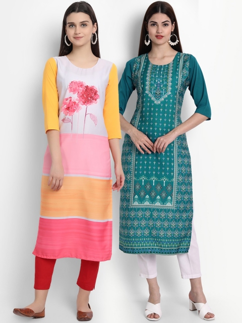 

Ethnic basket Women Pack of 2 Multicoloured Ethnic Motifs Printed Crepe Kurta, Multi