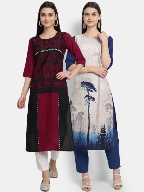 

Ethnic basket Women Pack Of 2 Straight Kurtas, Maroon