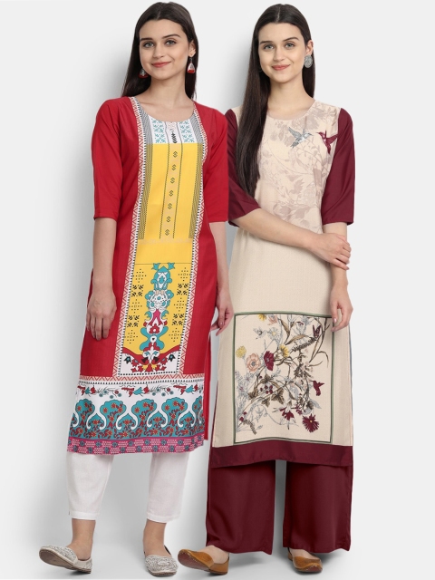 

Ethnic basket Women Pack of 2 Printed Kurta, Red