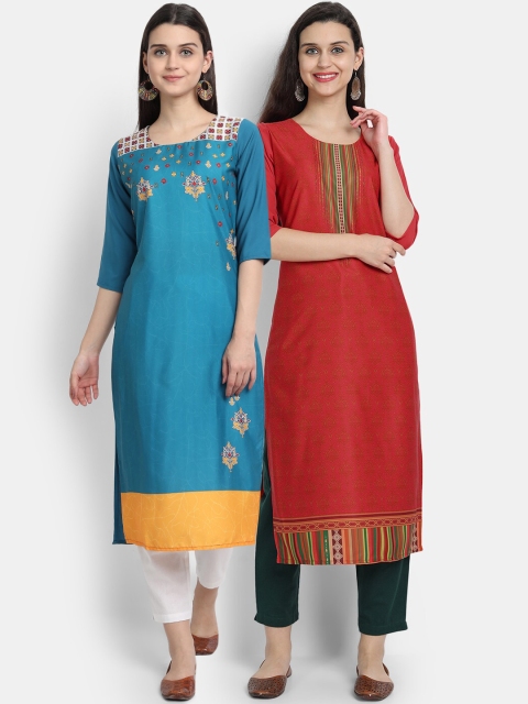 

Ethnic basket Women Pack Of 2 Straight Kurtas, Red