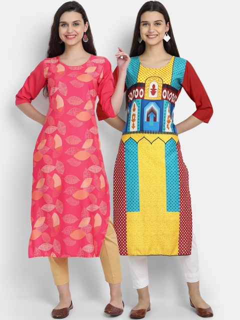 

Ethnic basket Women Pack of 2 Multicoloured Ethnic Motifs Printed Crepe Kurta, Multi