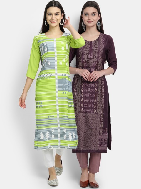 

Ethnic basket Women Multicoloured Flared Sleeves Thread Work Crepe Kurta, Multi