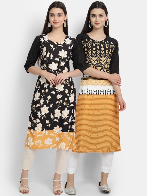 

Ethnic basket Women Multicoloured Geometric Printed Thread Work Crepe Kurta, Multi