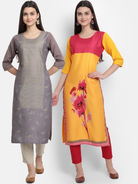 

Ethnic basket Women Multicoloured Colourblocked Thread Work Crepe Kurta, Multi