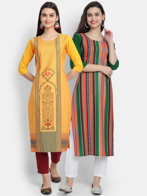 

Ethnic basket Women Pack of 2 Multicoloured Ethnic Motifs Printed Crepe Kurta, Multi