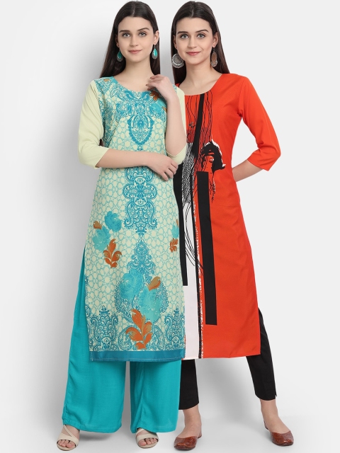 

Ethnic basket Women Pack of 2 Printed Crepe Kurtas, Red