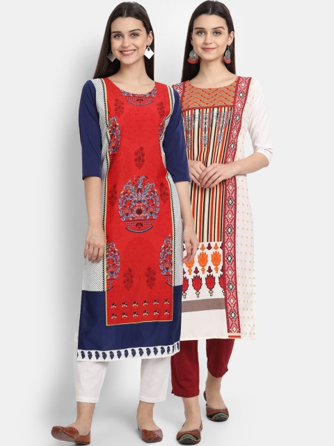 

Ethnic basket Women Pack of 2 Ethnic Motifs Printed Crepe Kurtas, White