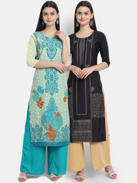 

Ethnic basket Women Pack Of 2 Multicoloured Floral Printed Crepe Kurta, Multi