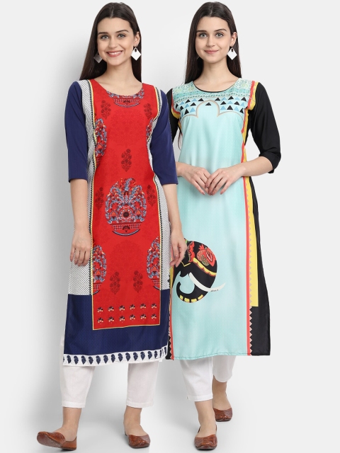 

Ethnic basket Women Pack of 2 Embroidered Thread Work Crepe Kurta, Multi