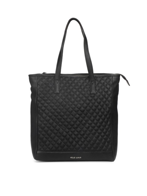 

PELLE LUXUR Women Black Quilted Oversized Tote Handbag