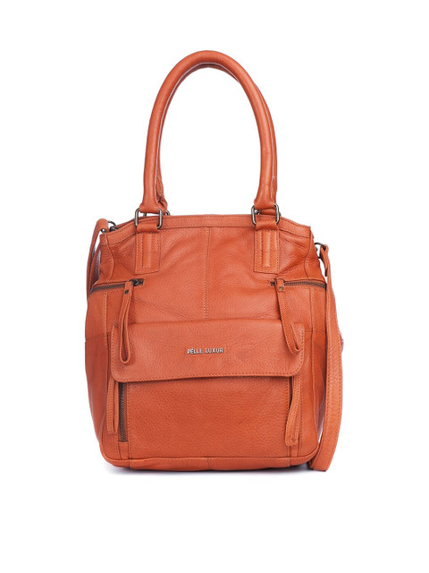 

PELLE LUXUR Brown Leather Structured Shoulder Bag