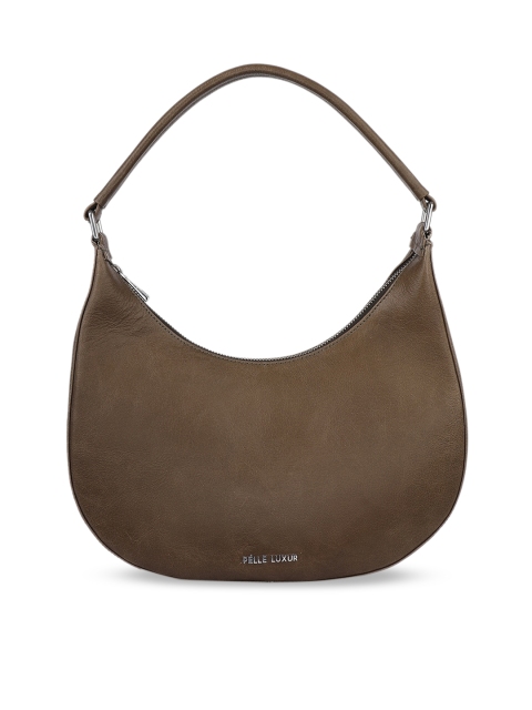 

PELLE LUXUR Olive Brown Leather Half Moon Hobo Bag