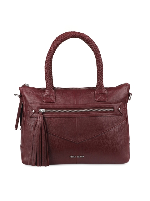 

PELLE LUXUR Red Leather Structured Handheld Bag with Tasselled
