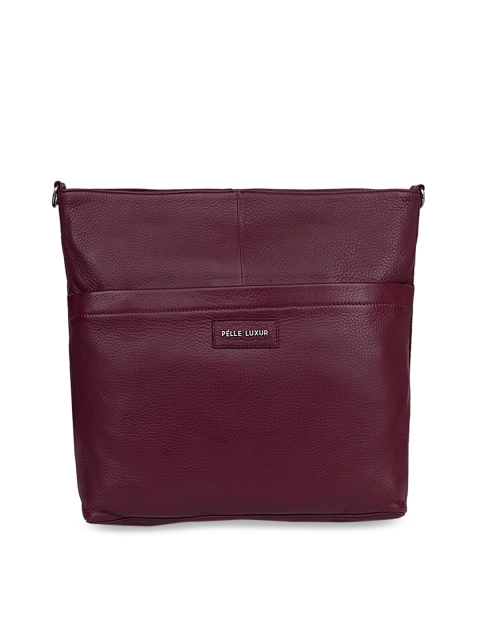 

PELLE LUXUR Maroon Leather Structured Sling Bag