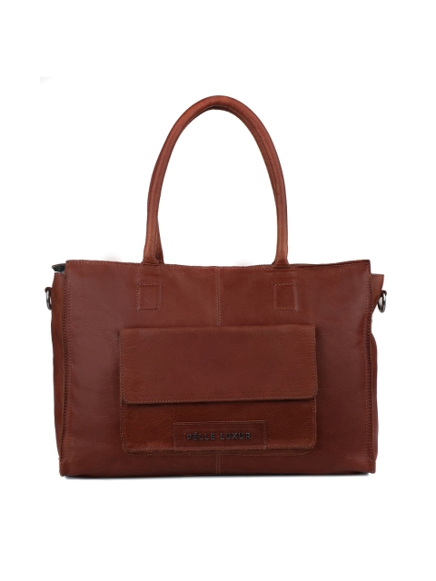 

PELLE LUXUR Women Brown Textured Medium Satchel Handbag