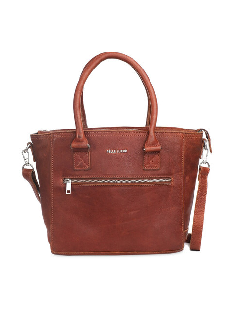 

PELLE LUXUR Brown Leather Structured Handheld Bag
