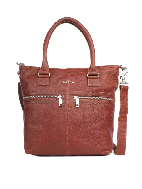 

PELLE LUXUR Brown Leather Structured Shoulder Bag