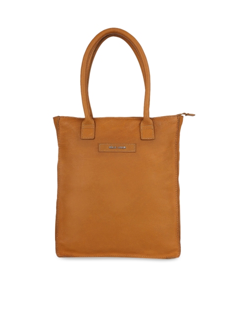 

PELLE LUXUR Mustard Leather Structured Handheld Bag with Tasselled