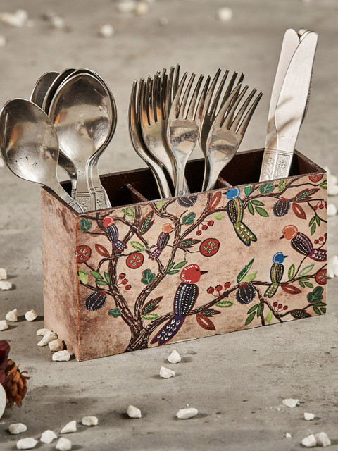 

A Tiny Mistake Multicolored Wooden Vintage Birds Cutlery Holder, Multi