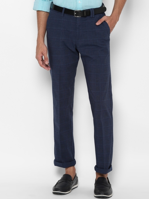 

Allen Solly Men Navy Blue Checked Solid Casual Trousers