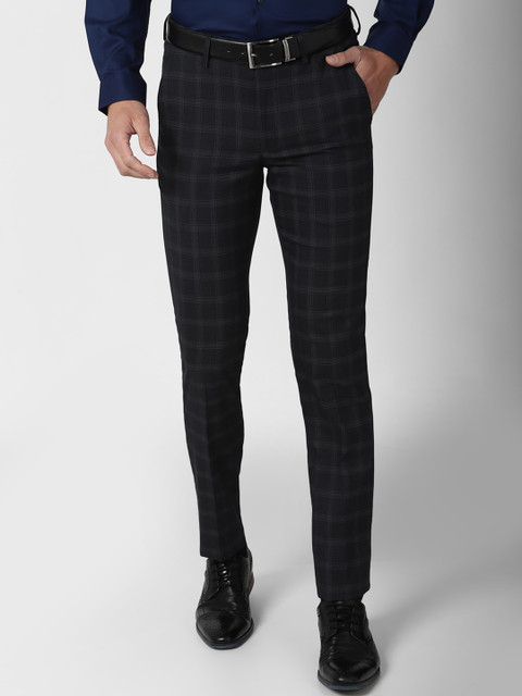 

Peter England Men Black Checked Slim Fit Trousers
