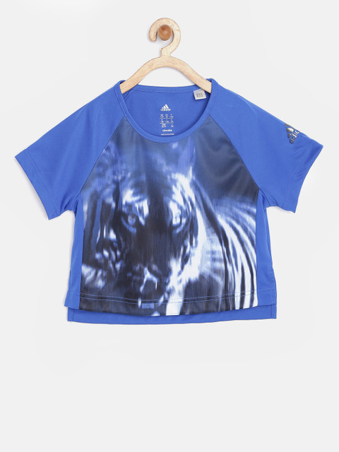 

ADIDAS Girls Blue YG TR Beast Printed Round Neck T-shirt