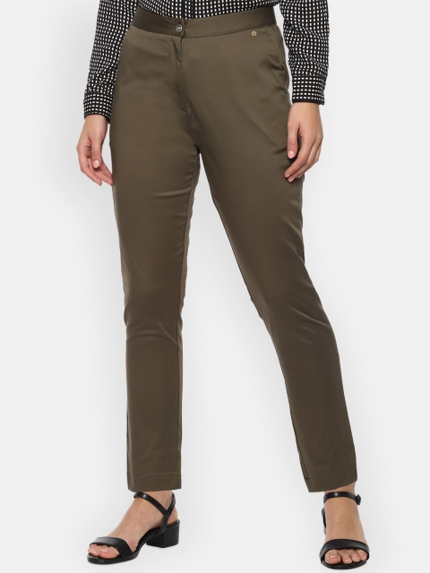 

Van Heusen Woman Olive Green Slim Fit Formal Trousers