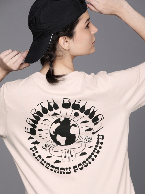 

Nike Women Off-White & Black Back Printed Loose Fit Pure Cotton Earth Day T-shirt