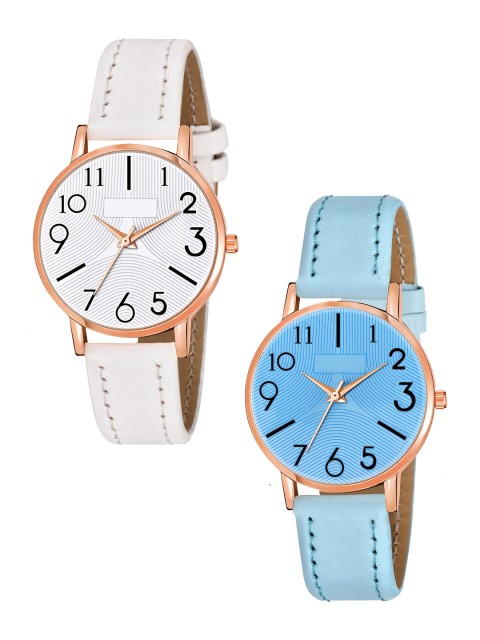 

Rage Enterprise Women White Brass Dial Leather Straps Analogue Watch R-859-White-Blue