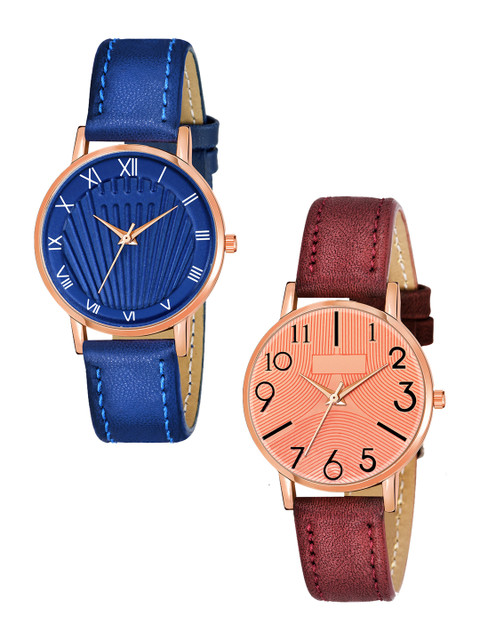 

Rage Enterprise Women Set Of 2 Leather Bracelet Style Straps Analogue Watch, Blue