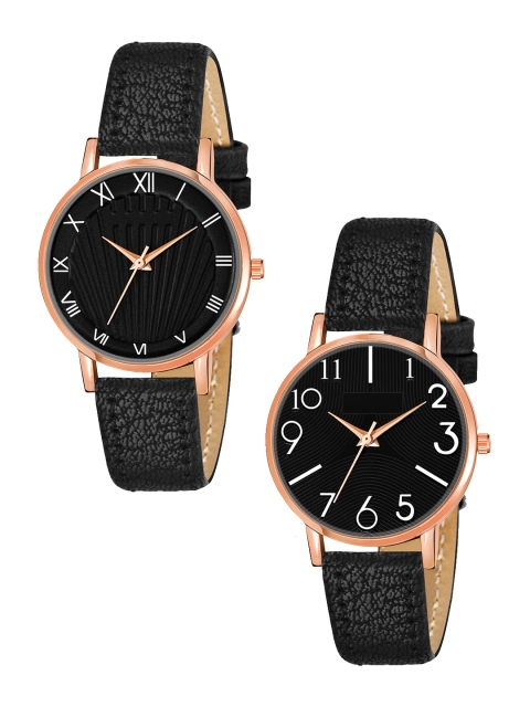 

Rage Enterprise Women Set Of 2 Leather Bracelet Style Straps Analogue Watch, Black