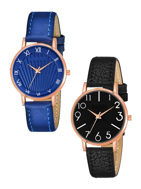 

Rage Enterprise Pack Of 2 Women Blue & Black Brass Dial & Leather Straps Analogue Watch R-858-Blue,859-Black-Blue,Black