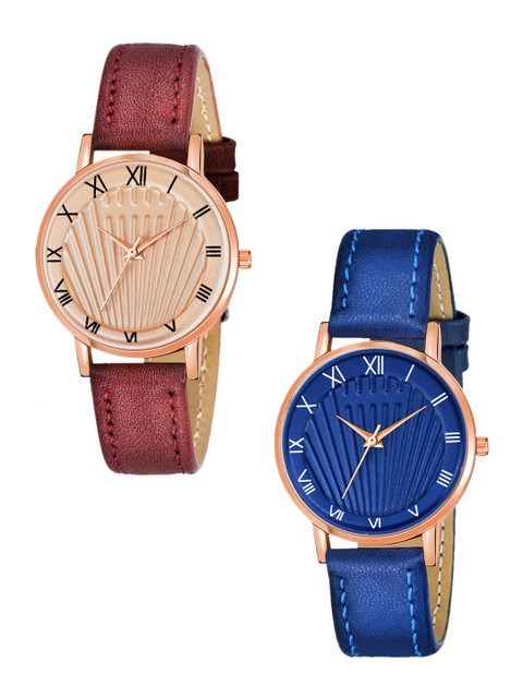 

Rage Enterprise Women Pack of 2 Leather Straps Analogue Watch, Red