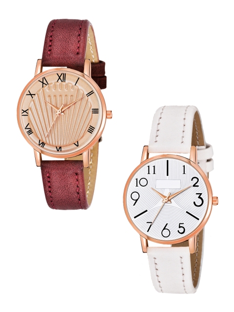

Rage Enterprise Women Pack of 2 Rose Gold-Toned Brass Printed Dial & Red Leather Straps Analogue Watch