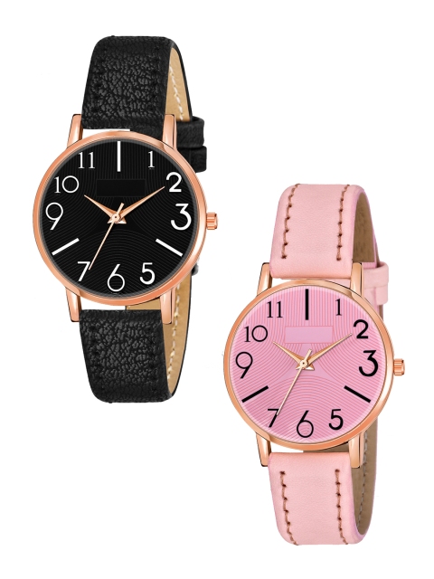 

Rage Enterprise Women Pack of 2 Leather Bracelet Style Straps Analogue Watch, Black