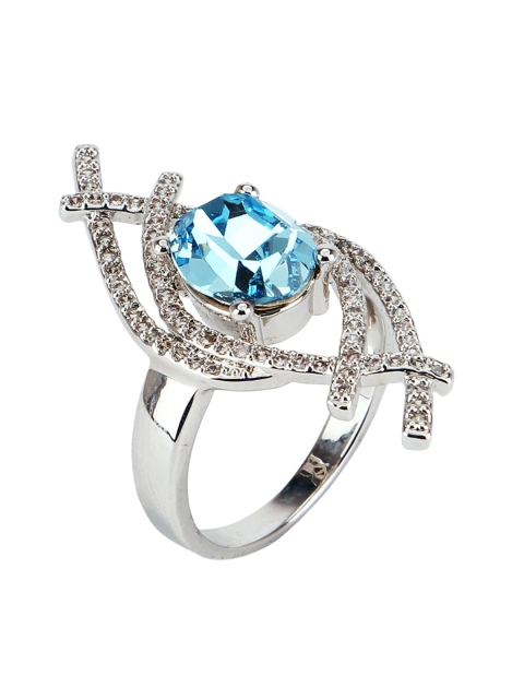 

Arendelle Silver-Plated Blue & White Artificial Stone-Studded Finger Ring