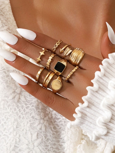 

Shining Diva Fashion Set Of 10 Gold-Plated Boho Midi Finger Rings