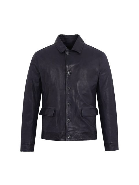 

JOHN VARVATOS Men Navy Blue Leather Tailored Jacket