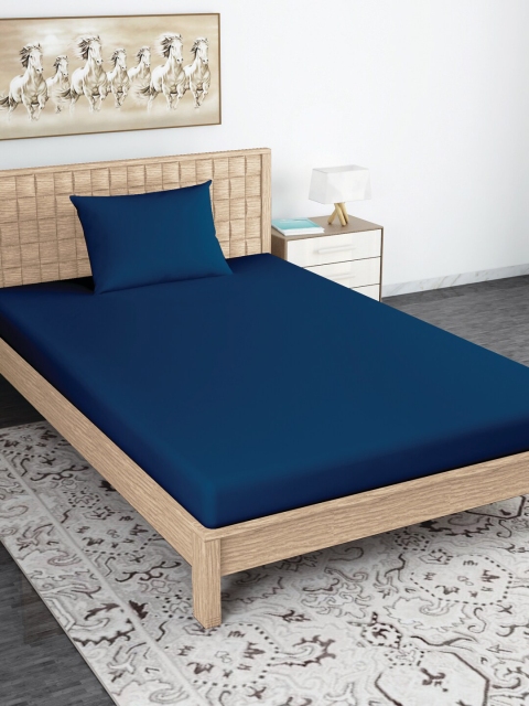 

Divine Casa Navy Blue 144 TC Fitted Single Bedsheet with 1 Pillow Covers